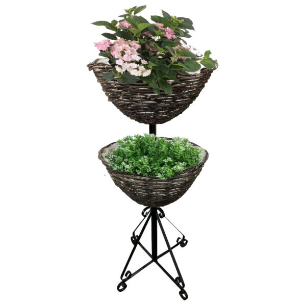 Two Tier Rattan Planter Stand