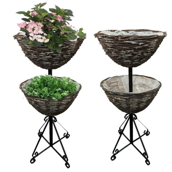 Two Tier Rattan Planter Stand