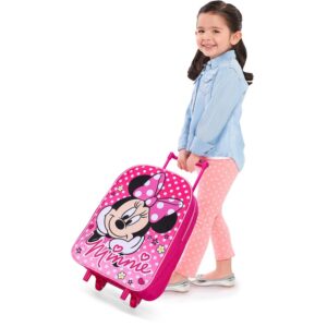 Girls Pink Disney Minnie Mouse Pull Along Suitcase On Wheels Trolley Bag