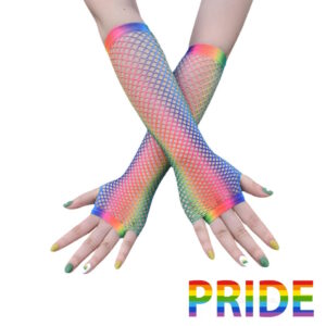 Adult Rainbow Pride Long Fishnet Gloves
